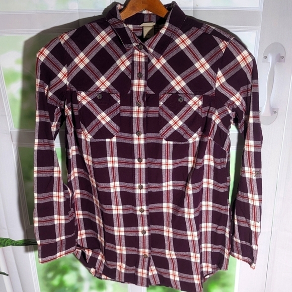 VTG Duluth Trading Co. Button Shirt Sz M Long Sleeve Burgundy Plaid Button Up - Picture 1 of 4